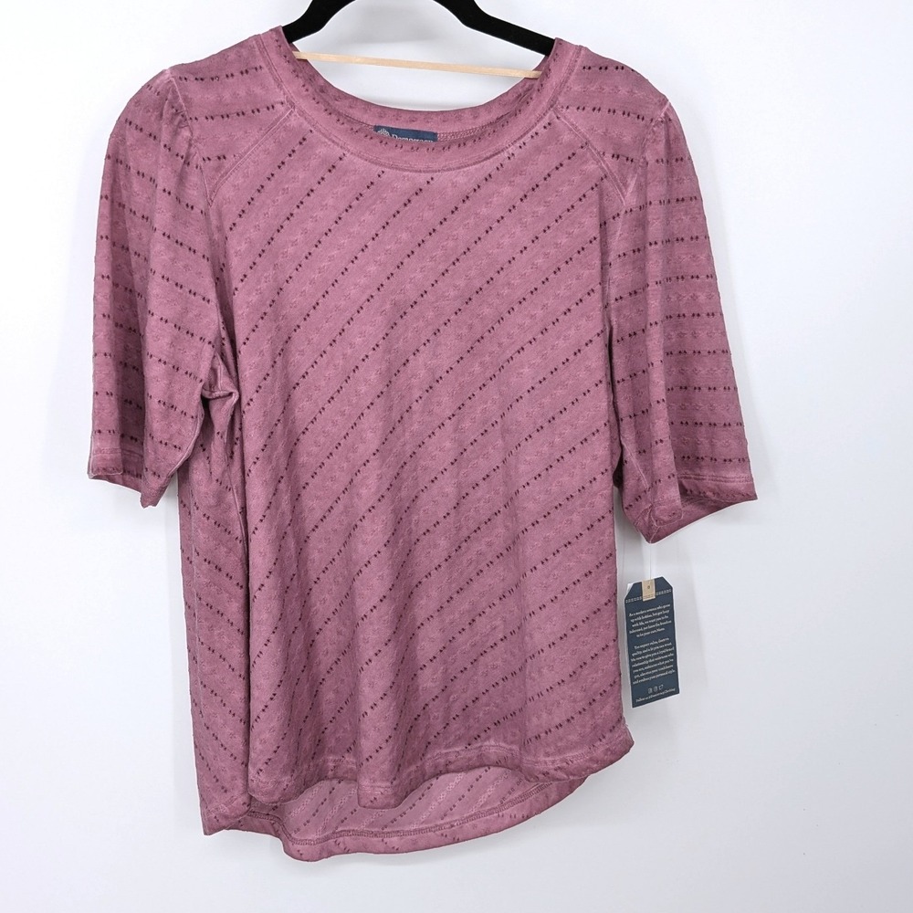 Democracy Top Women Medium Purple Textured Short Sleeve Casual Shirt Western NWT